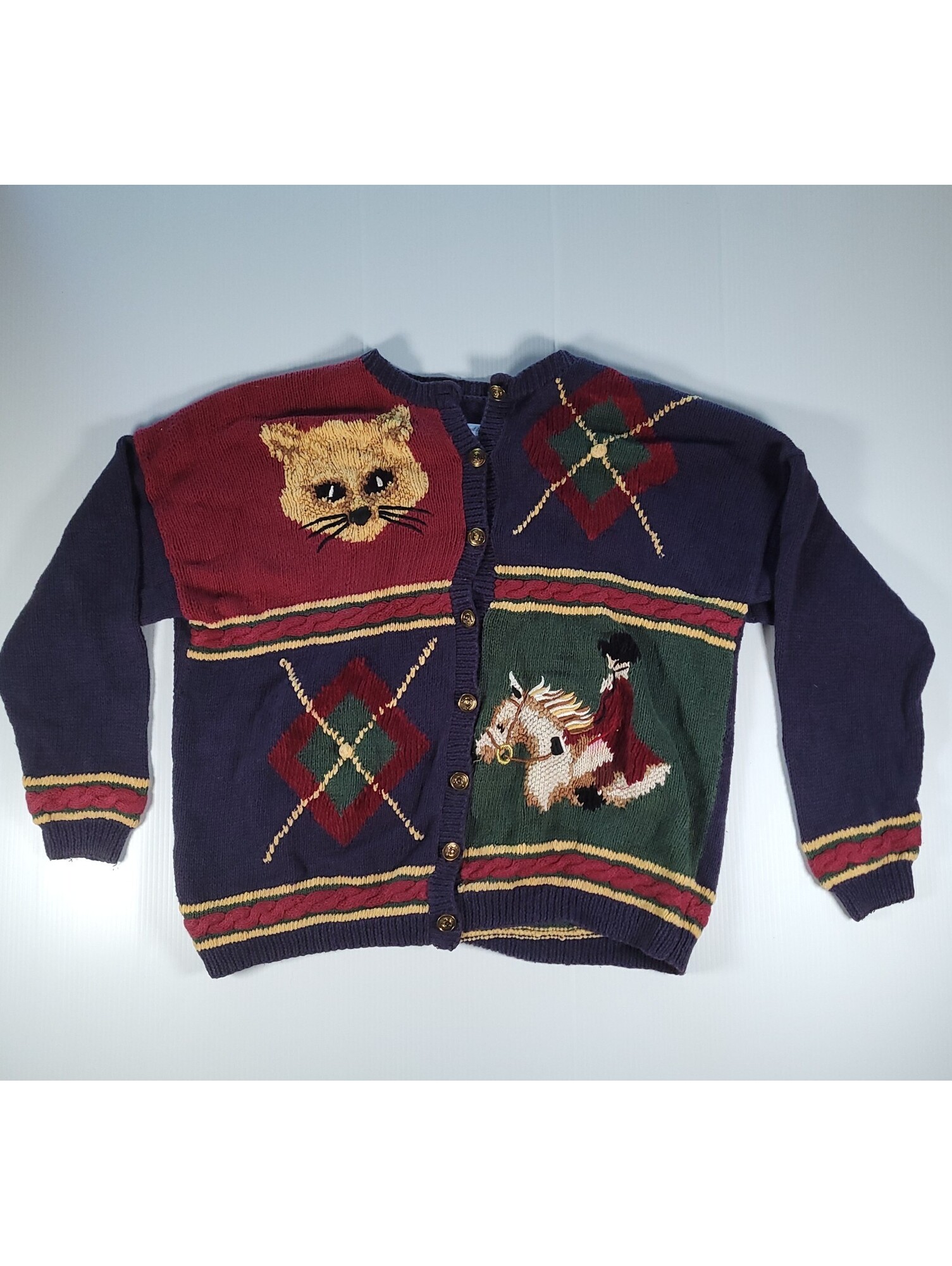 Vintage Marisa Christina Fox Hunt Cardigan Womens 3xl Knit Sweater